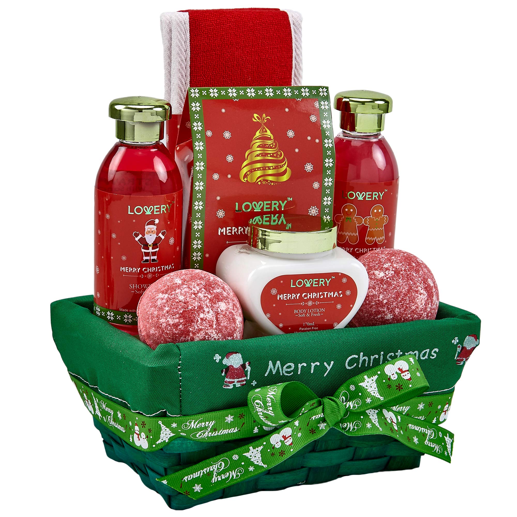 Bath and Body Christmas Gift Basket For Women – Strawberry & Sandalwood Fragrance - Holiday Home Spa Set, Includes Merry Christmas Body Lotion, 2 Oversized Bath Bombs, Bath Salt, Weaved Basket & More view 9