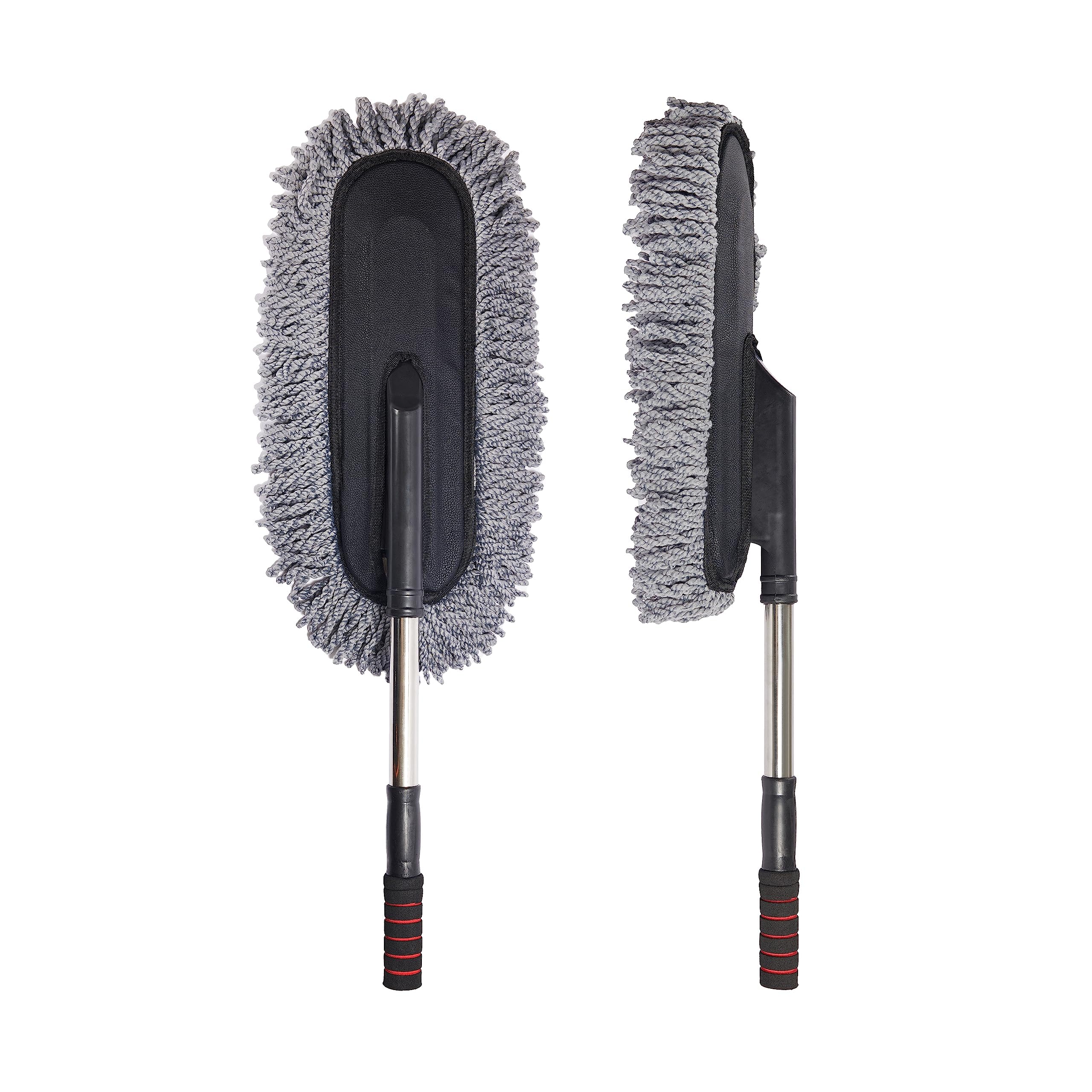 Amazon Brand -Solimo Round Car Microfibre Duster With Telescopic Handle For Dust-Free Cars & Home - 1 Pc (Multicolour)