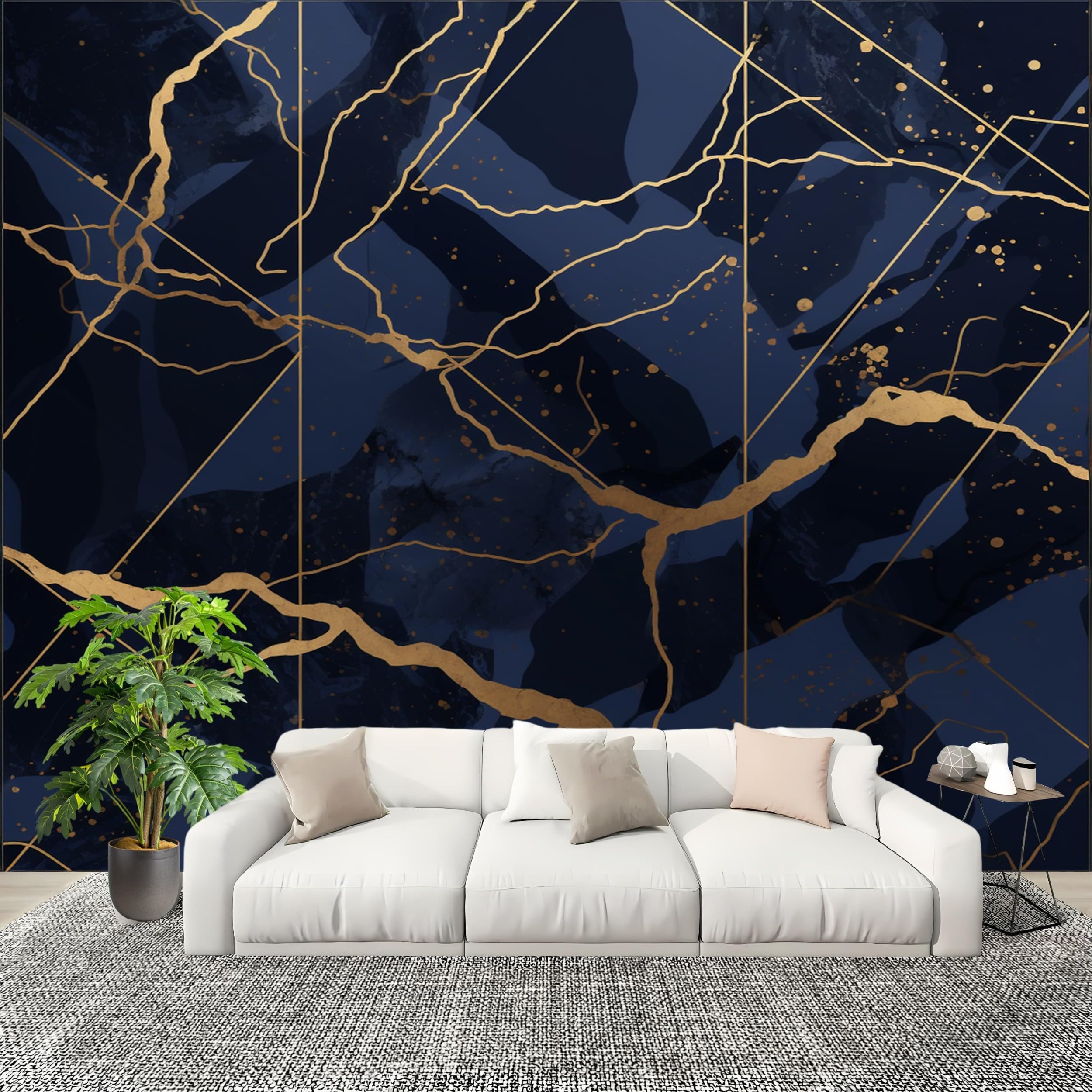 Ciemnoniebieska tapeta z włókniny salon sypialnia 350 x 256 cm