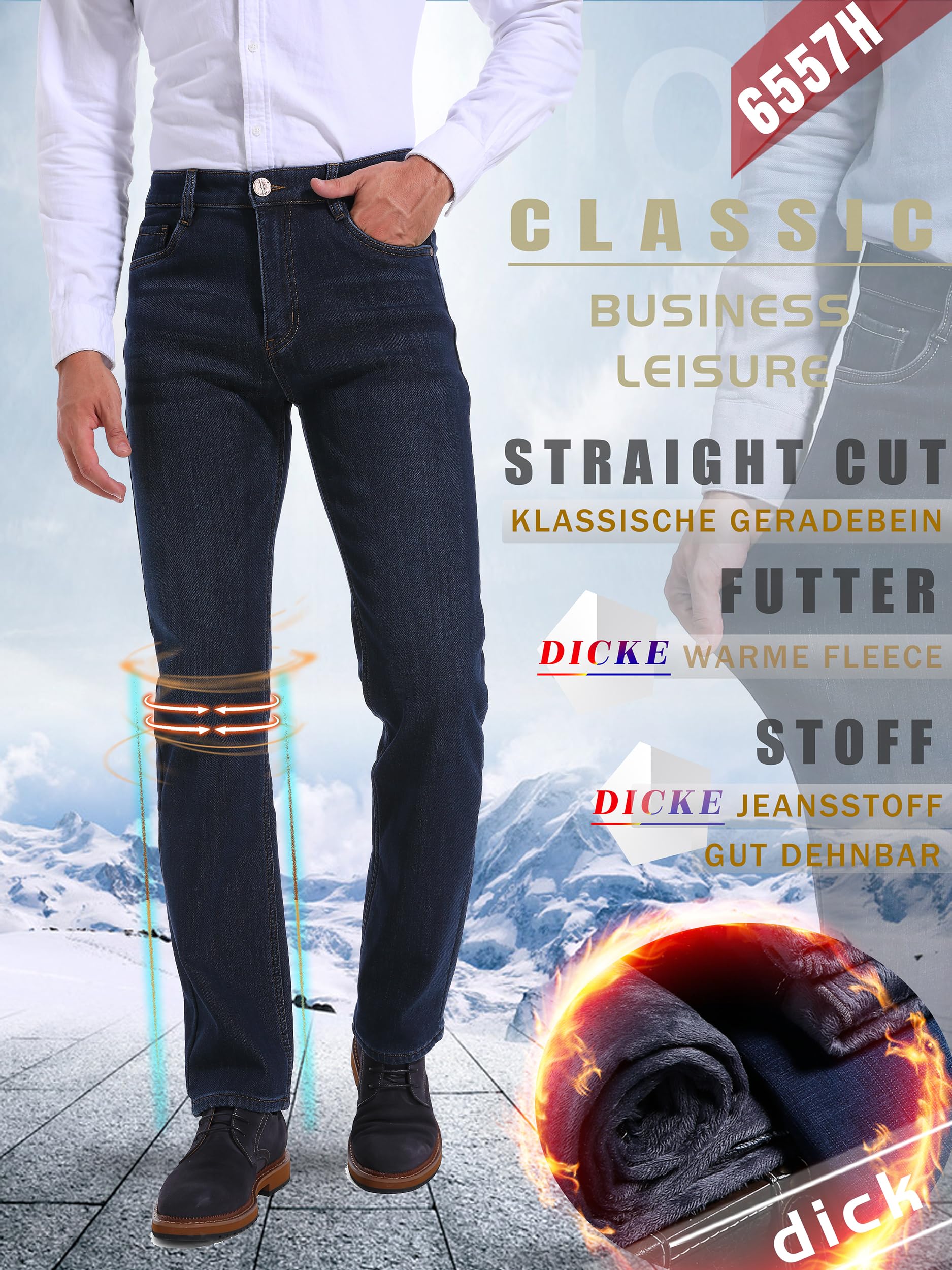Pantalón Vaquero Termico Hombre Vaqueros con Forro Polar Pantalones Invierno