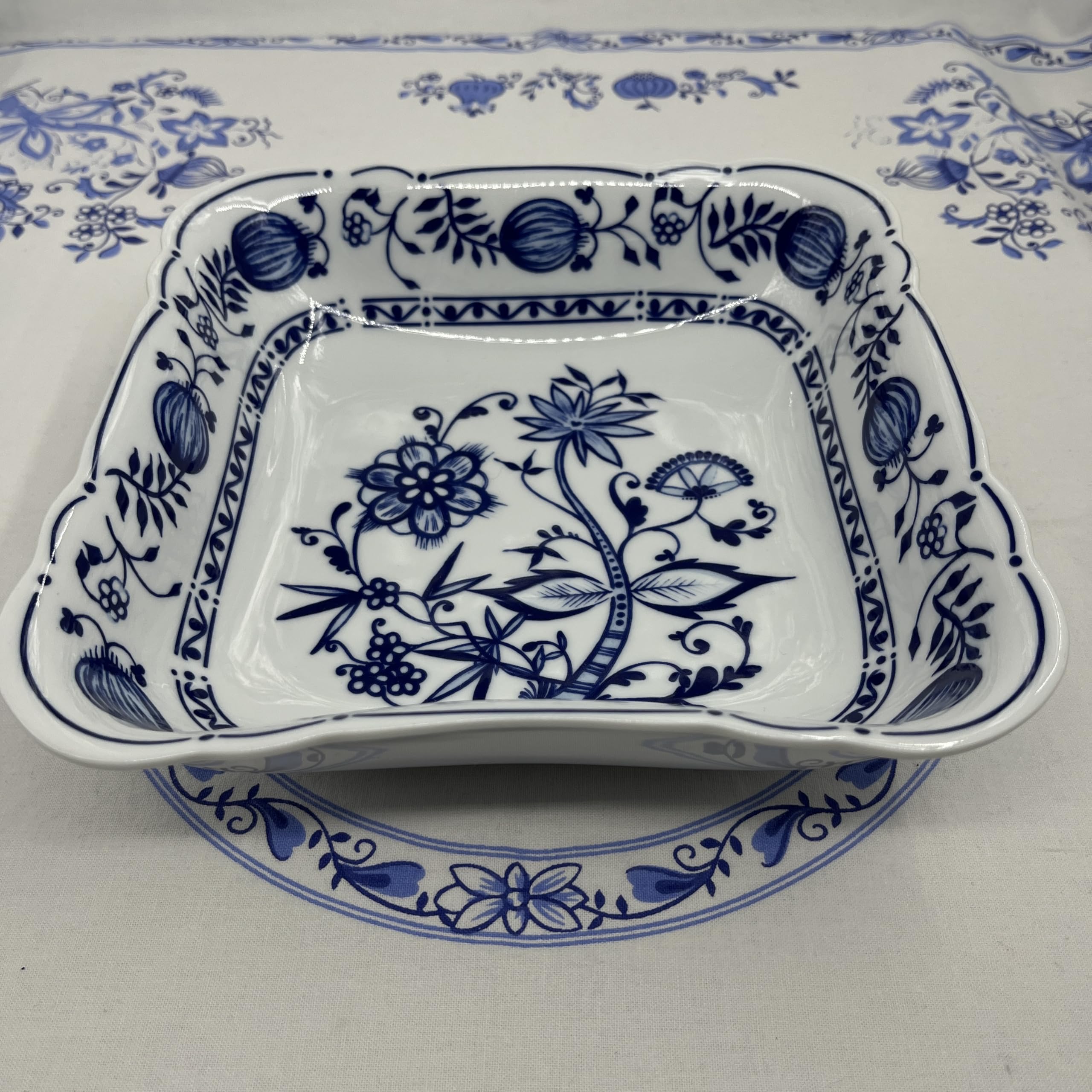 Generisch Zwiebelmuster Triptis Porzellan rechteckige Schale 20,5x21 cm Tiefe 6 cm