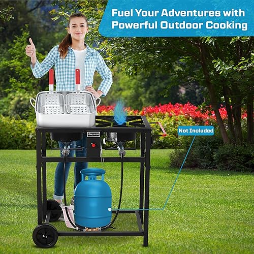 Miniatura 4 de Freidora profunda con estufa de propano de doble quemador al aire libre, 2 ollas de aluminio de 18 cuartos de galón y cestas para freír, 100,000 BTU