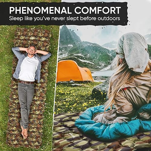 Vista 63 de Powerlix - Colchoneta inflable ultraligera y compacta con bolsa de inflado, bolsa de transporte y kit de reparación, ideal para acampar, mochilero