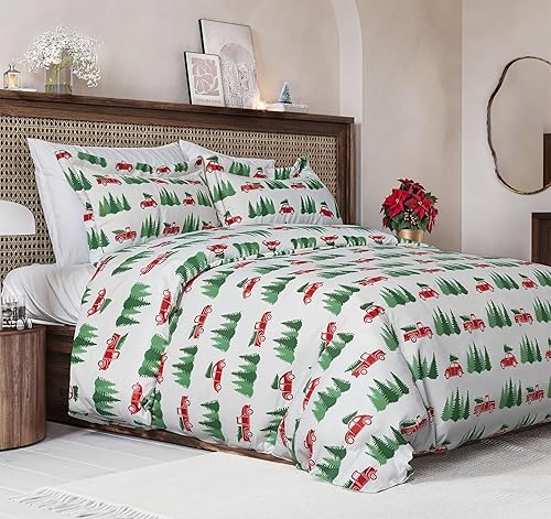 Vista 29 de Juego de funda de edredón de Navidad tamaño individual, funda de edredón extra suave con 1 funda de almohada, ropa de cama navideña con cierres