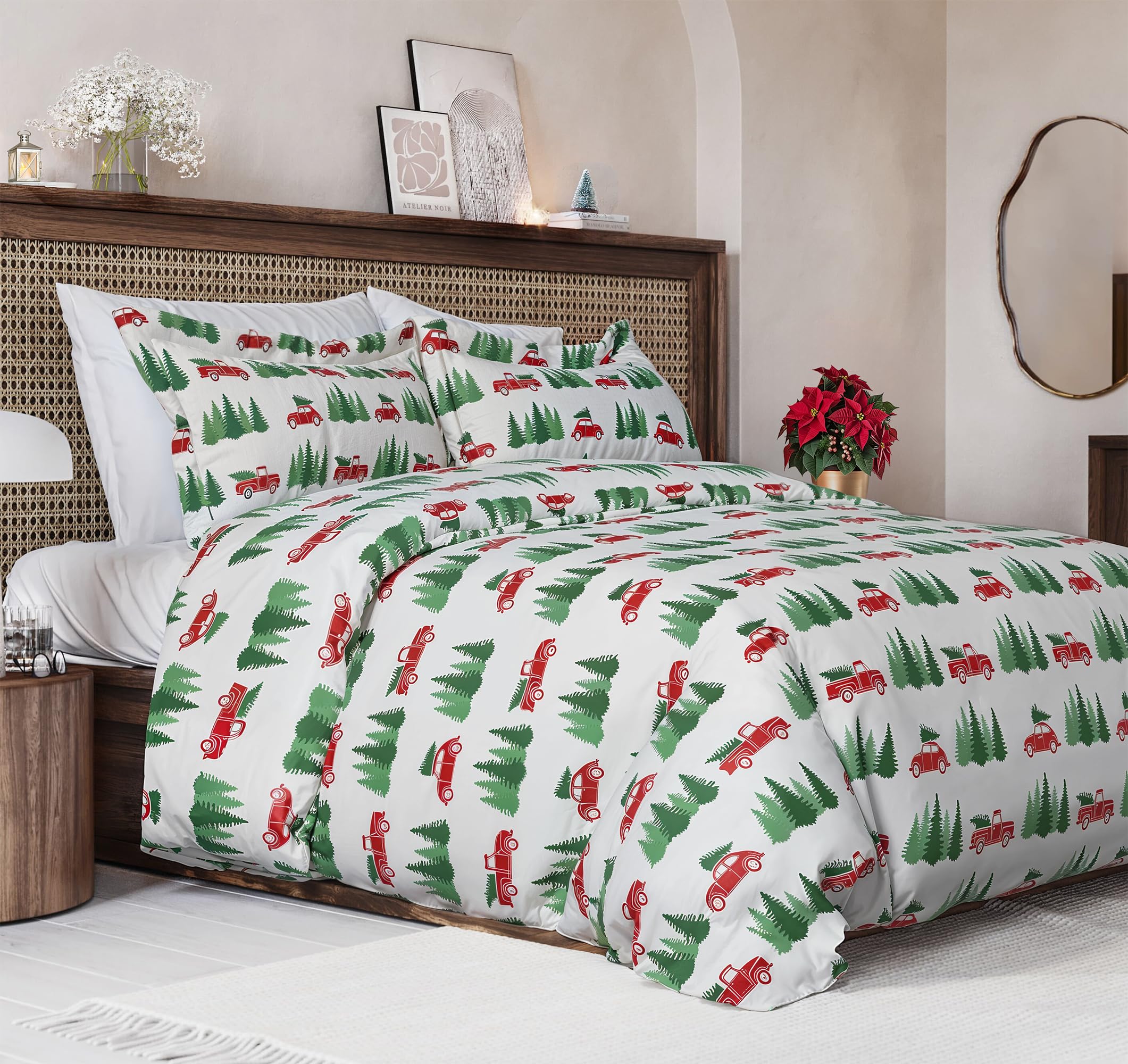 CGK Christmas Duvet Cover Cal King Size Set - 104 x 98, Christmas Trucks