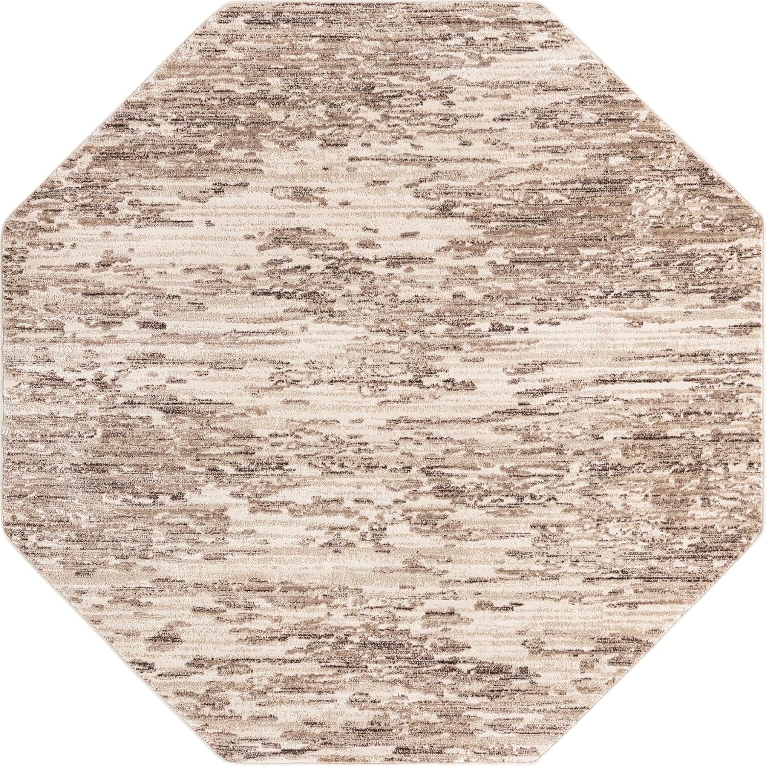 Unique Loom Oasis Collection Area Rug - Water (7' 1" Octagon, Brown/ Beige)