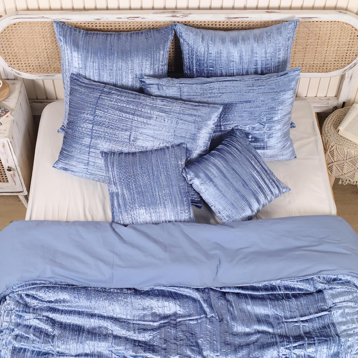 Luxe Boho Decor Crushed Doona Bedding Art Solid Hippie Stylish UO Large Unique Velvet Pillow Cover Set of 2 (Crush-Light Blue, 20x20 Inches)