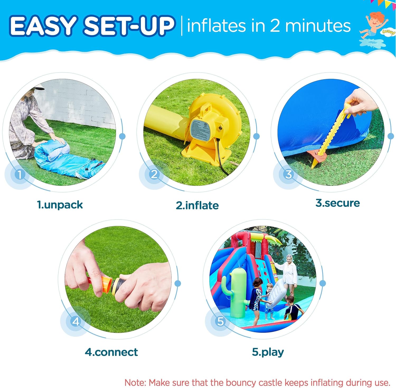 Yaheetech Inflatable Water Slide, Blow Up Water Slide Park Castle for Kids Aged 3-10 w/Splash Pool, Water Cannon, Ring Toss, Basketball, Surfboard and Climbing Wall, Water Slide with 520W Blower