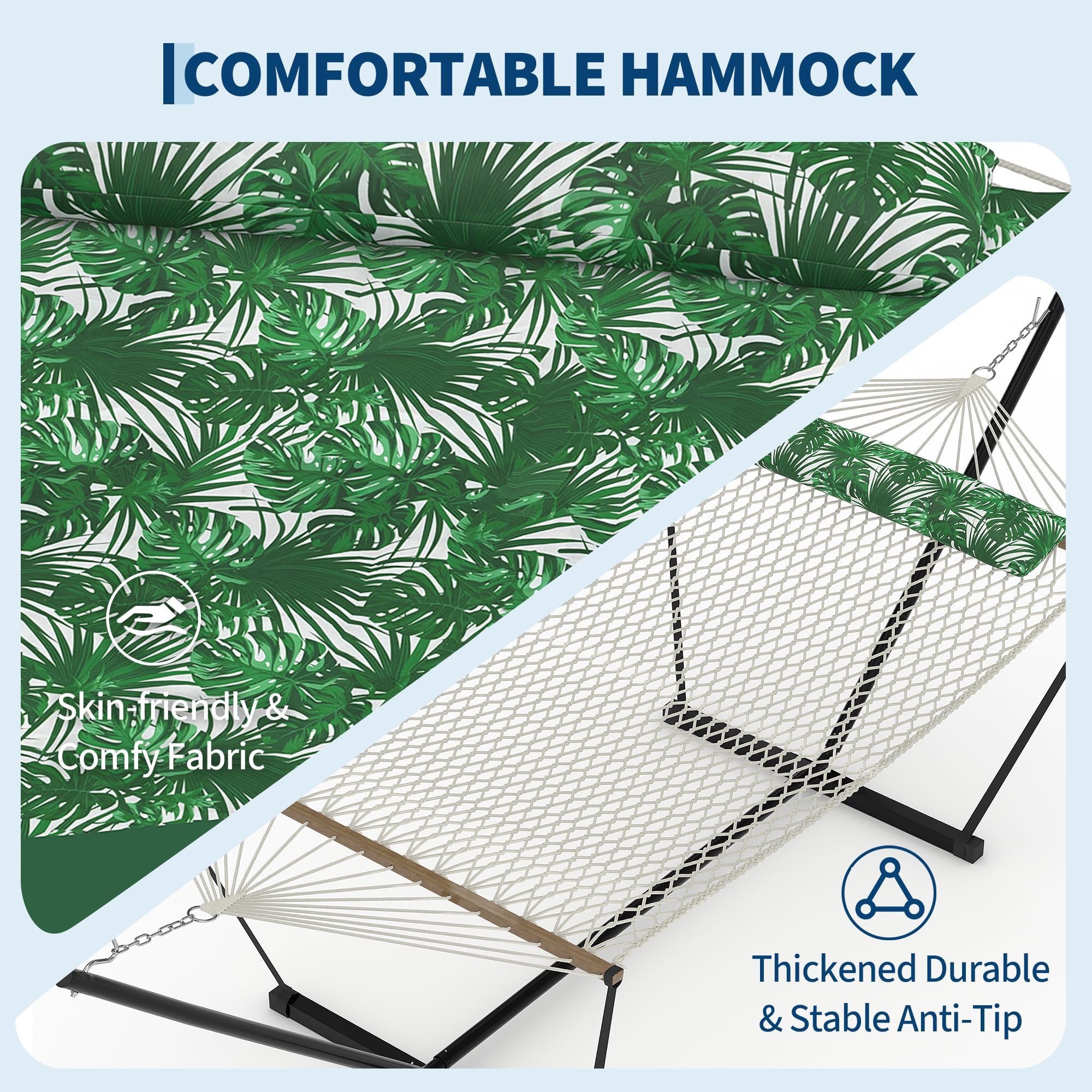 Garvee Hamac Double avec Support en Acier, Corde en Coton et Coussin, Vert