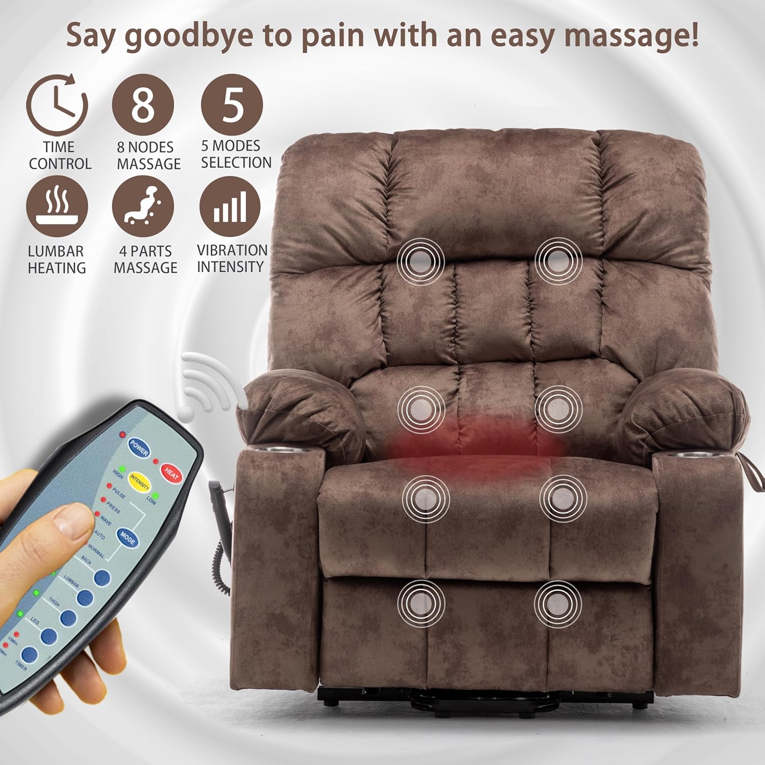 Power Lift Recliner Chair: Electronic Recliner Chair with Heat and Massage for Big and Tall Elderly, 2 Cup Holder, Lay Flat to 180, Dual OKIN Motors - 9688 (XX-Large,Brown Camo)