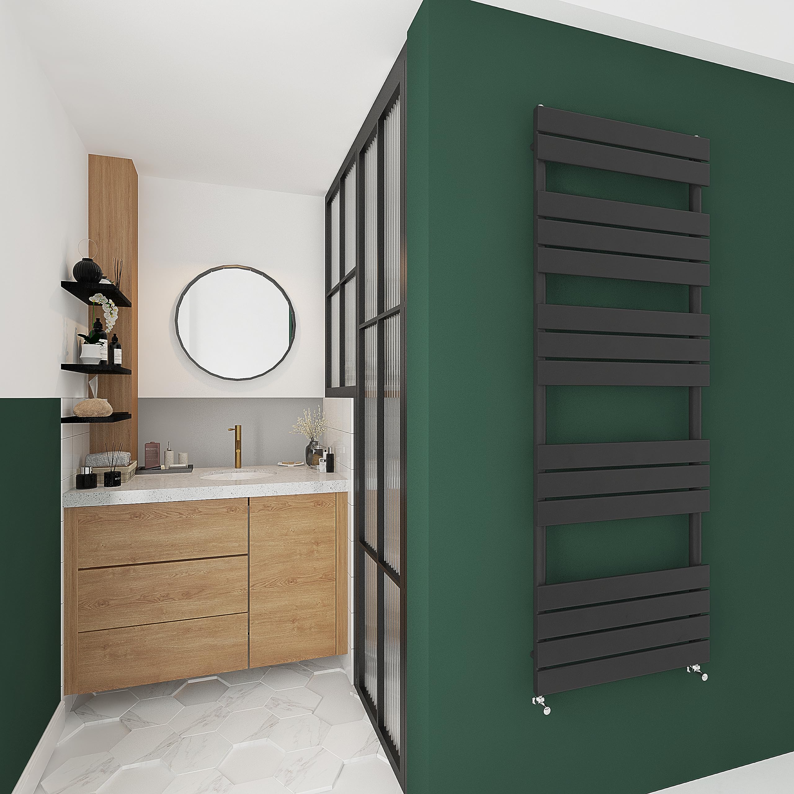 Skybathroom | 1600x600mm Anthracite Towel Rail Radiators Designer Bathroom Flat Panel Heated Rad Ladder