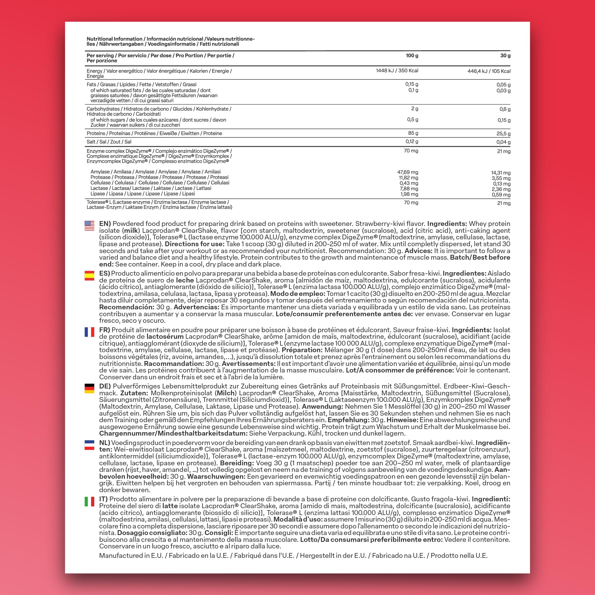 Beverly Isolate Clear - Protéine de lactosérum isolée clear whey - 500 g - 25 g de protéines par portion - 30 portions - Fruité, rafraîchissant - Saveur fraise-kiwi