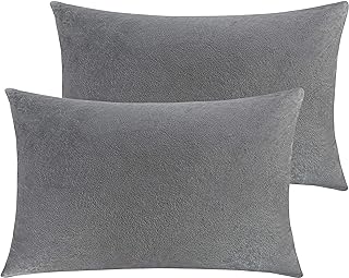 NTBAY 2 Pack Zippered Velvet Queen Pillowcases, Super Soft and Cozy Luxury Fuzzy Flannel Pillow Cases with Zipper, 20x30 Inches, Smoke Grey
