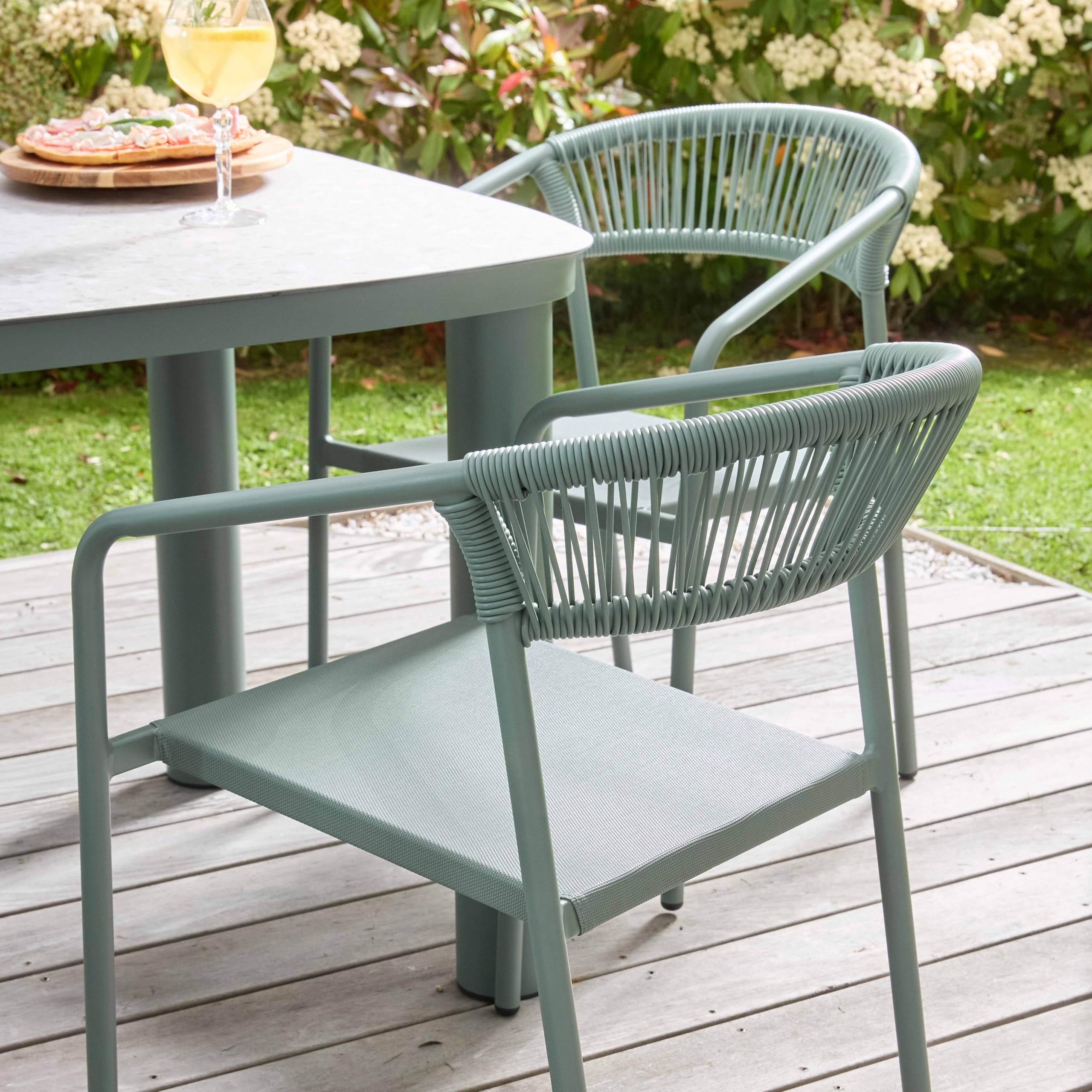 Oviala Table de Jardin Aluminium 150x90 cm et 6 chaises textilène Vert