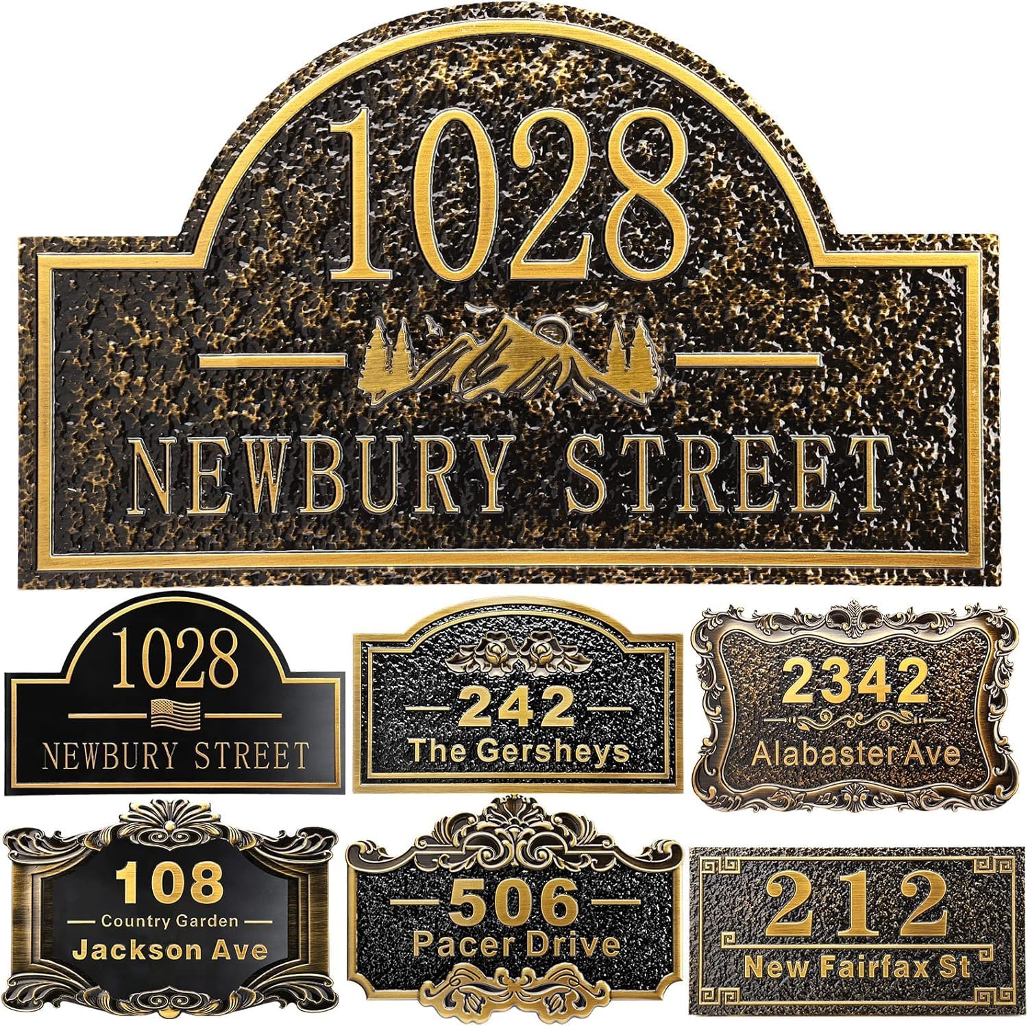 Personalized House Address Plaque 12" Cast Numbers for Outside Custom Street Name Address Sign Plate Vintage for Mailbox Door Room Classic Wall Outdoor Antique Brass