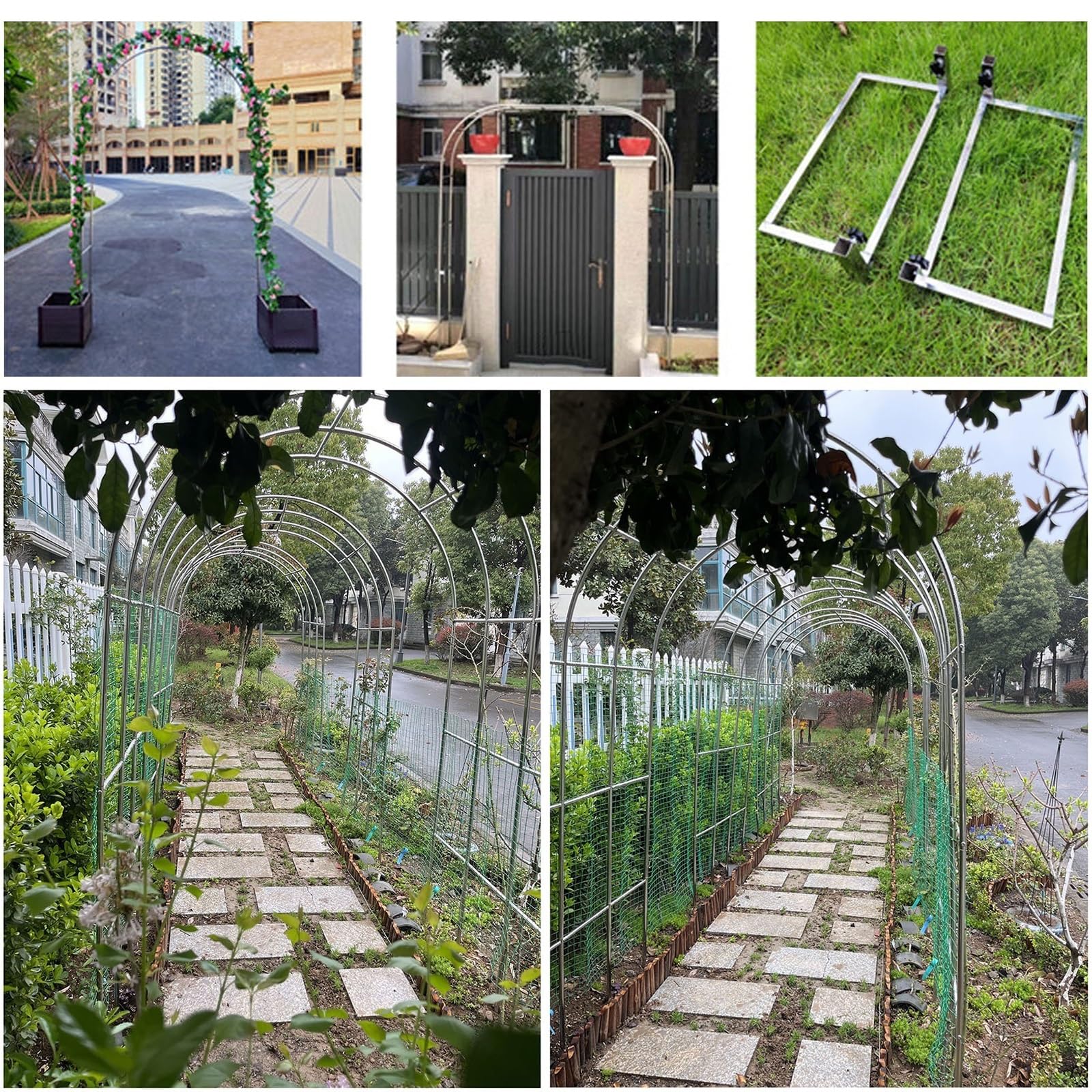Arco de jardín de acero inoxidable, enrejado resistente a la intemperie de 8 pies para decoración al aire libre, cenador de rosas duradero y soporte para plantas trepadoras para paisajismo de jardín y