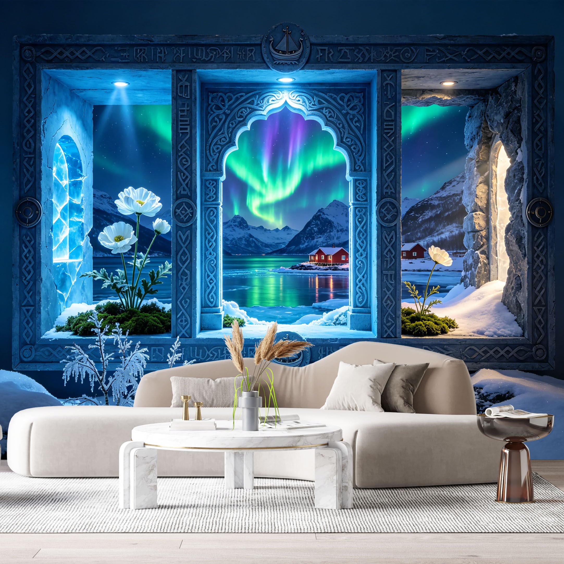 Custom Size Wall Murals Northern Lights Mountain Lake 3D Trompe L'Oeil Winter Scenery SelfAdhesive Wall Fabric Removable Large Wallpaper for Photo Living Room