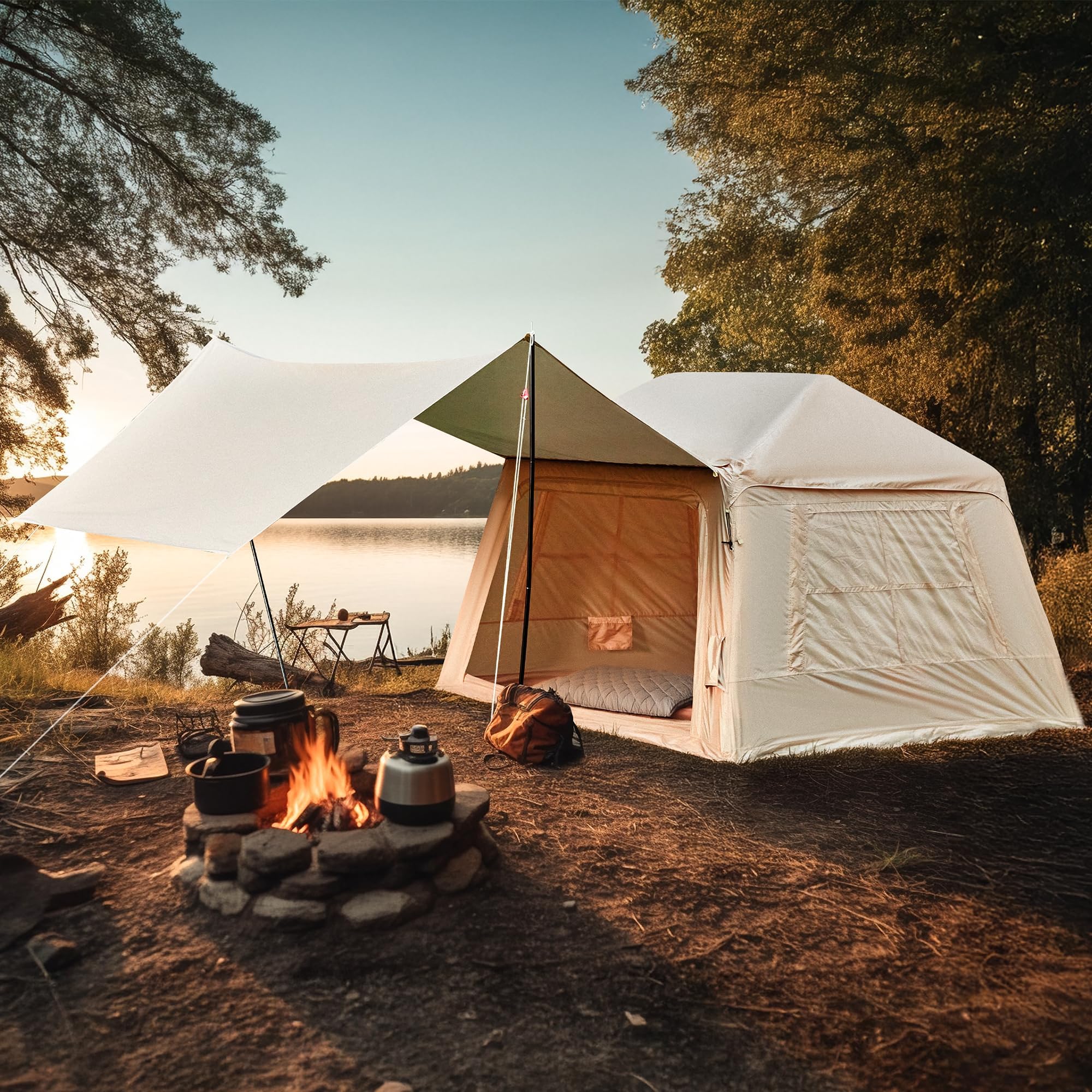 Aufblasbares Zelt mit Überdachung für 2-4 Personen,260 x 220 x 180 cm | wasserdichtes 210D Oxford-Gewebe, Familienzelt Camping Zelt mit Luftpumpe