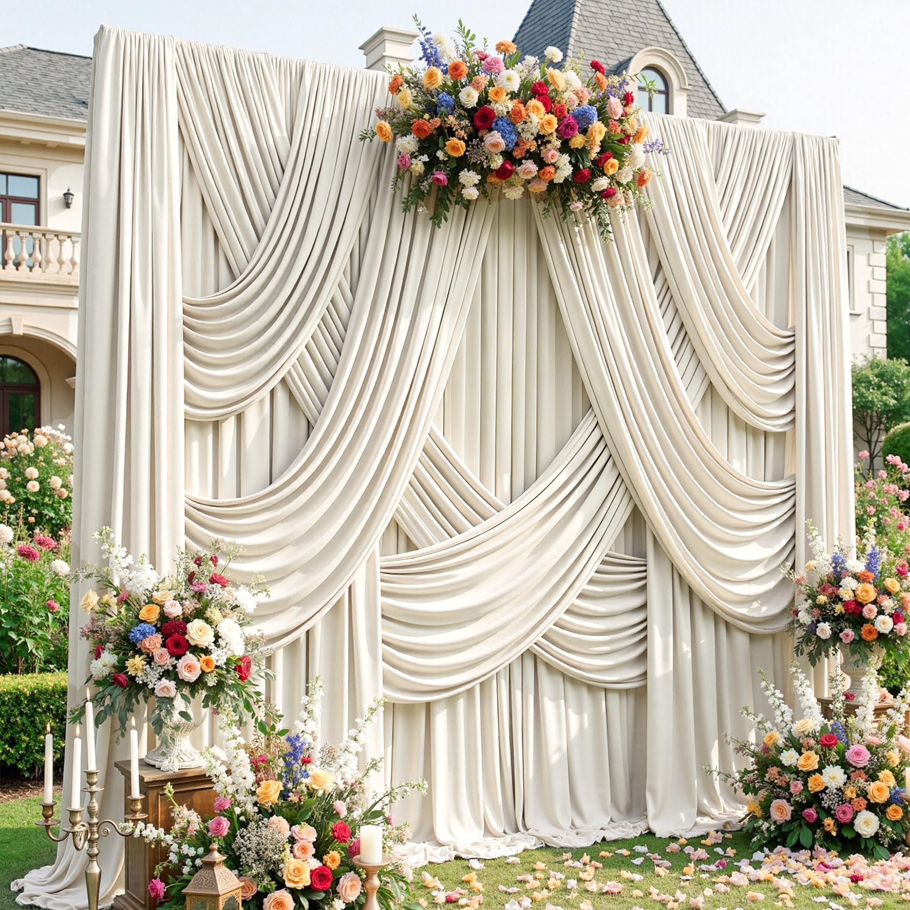 Photo 1 of 50x15ft Ivory Backdrop Curtains for Parties, Wrinkle Free Polyester Ivory Photo Backdrop Drapes 10 Panels 15 ft Long Back Drop Cloth Drapery for Wedding Birthday Photography Background Party