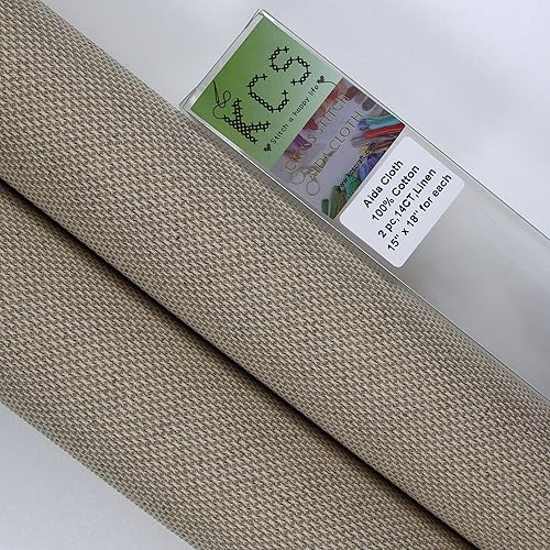 KCS 2 piezas de tela de costura de algodón Aida de punto de cruz de 15 x 18 pulgadas (lino, 14 unidades)