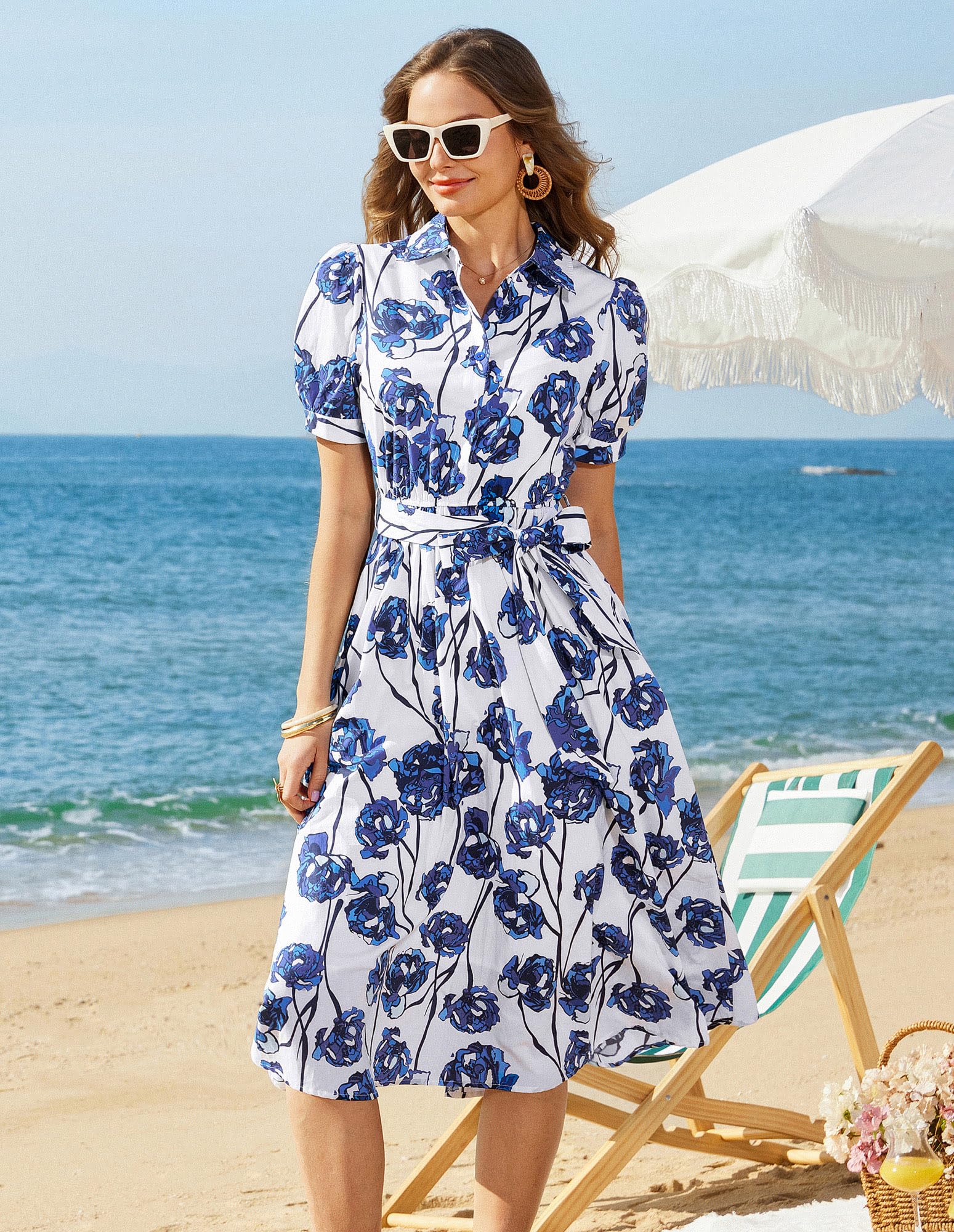 GRACE KARIN Vestido de verano floral ligero solapa vestido de invitado de boda damas