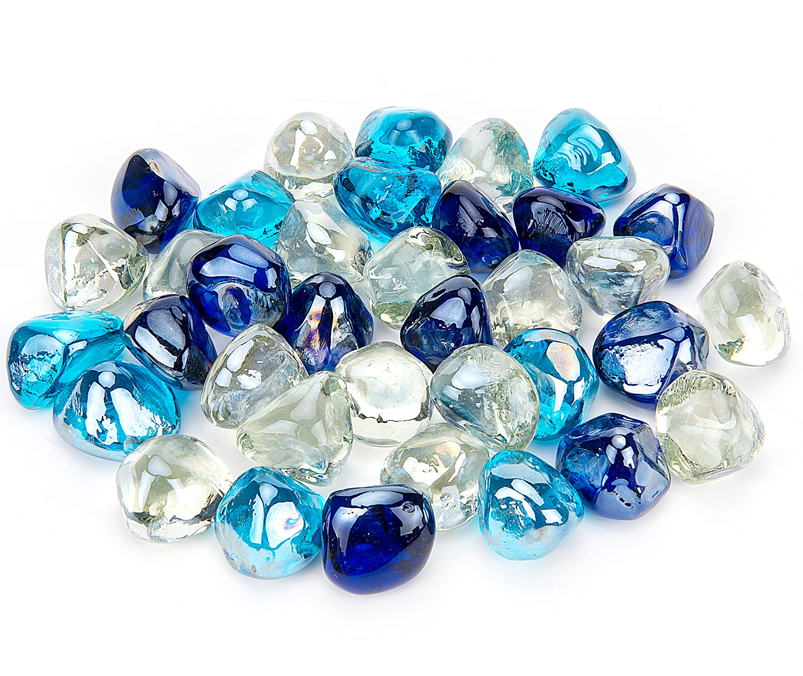 Kinway 20lbs Fire Glass Diamonds Blended Fire Pit Glass 1 Inch Fire Glass Rocks for Fire Pit Fireplace - Margarita Azure Blue,Cobalt Blue,Crystal Clear