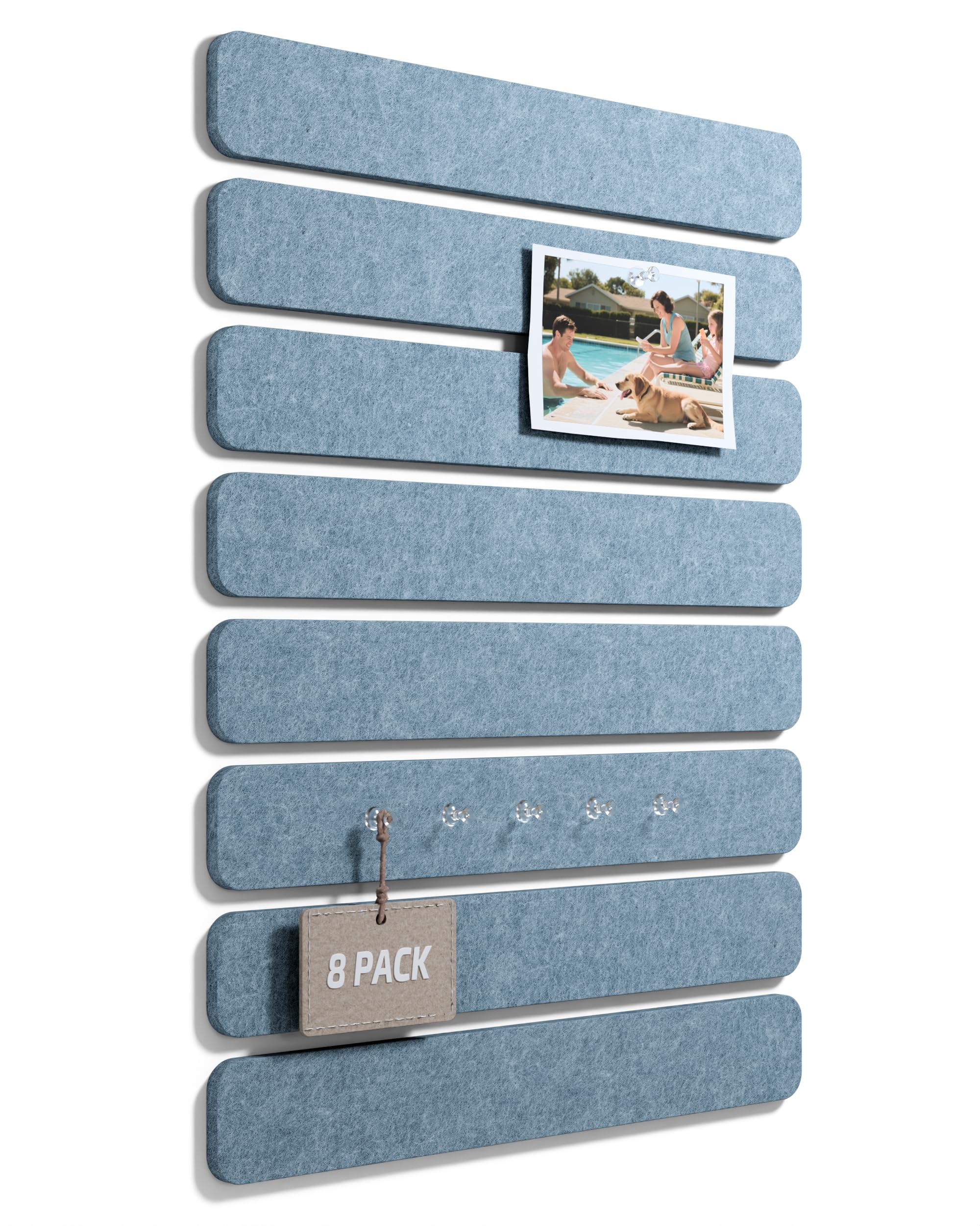 Fluxynara 33x5cm Strip Cork Board Alternative 8-Pack, Dusty Blue