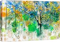 NWT 24x36 Canvas Wall Art Print: Dripping Watercolor Tree & Dot Leaves Nature Wilderness Modern Colorful Decor for Living Room Bedroom Office