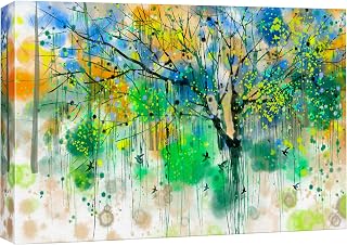 NWT 24x36 Canvas Wall Art Print: Dripping Watercolor Tree & Dot Leaves Nature Wilderness Modern Colorful Decor for Living Room Bedroom Office