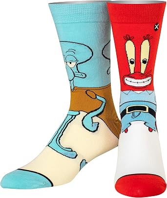 Odd Sox Mens Squidward and Mr. Krabs Knit, Multi, large