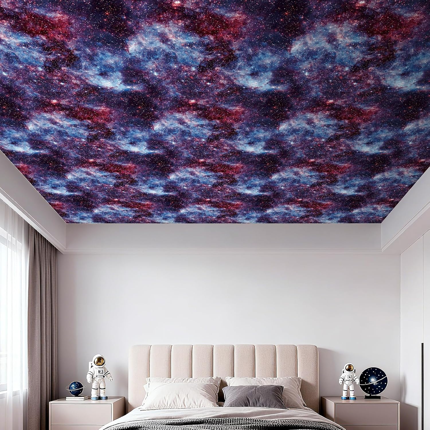 ReWallpaper Space Wallpaper Peel and Stick Deep Purple Galaxy Contact Paper Removable Starry Night Wallpaper Self Adhesive Cosmic Wall Decor Accent Wall Covering for Bedroom Ceiling Dorm 17.5in x 23ft