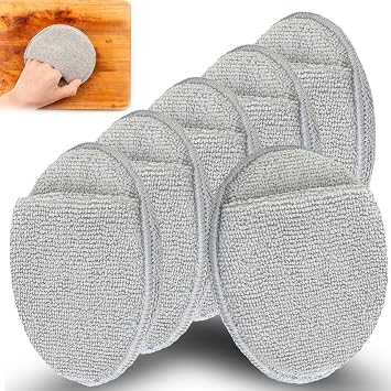 6Pcs 5 Wax & Oil Applicator Pads - Reusable Microfiber Cleaning Pad - Scratch-Free Sponge Pads for Cutting Board Maintenance, Versatile Home Polishing - Machine Washable for Long-Term Use