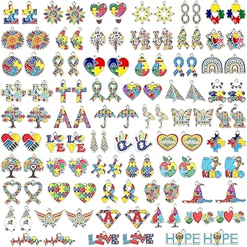 SANNIX 110Pcs Autism Awareness Charms, 55 Pairs Enamel Autism Awareness Jewelry Charms for Bracelets Earrings Necklace DIY Crafts Keychains Making