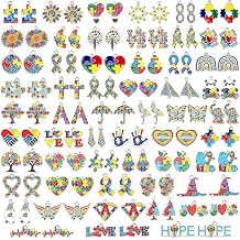 SANNIX 110Pcs Autism Awareness Charms, 55 Pairs Enamel Autism Awareness Jewelry Charms for Bracelets Earrings Necklace DIY Crafts Keychains Making