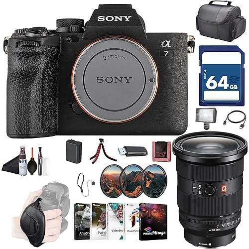 Sony a7 IV Mirrorless Camera ILCE-7M4/B, Sony FE 24-70 Lens, 64GB Memory Card, Filter Kit, Bag, NP-FZ100 Compatible Battery, Card Reader, LED Light, Corel Photo Software, and More