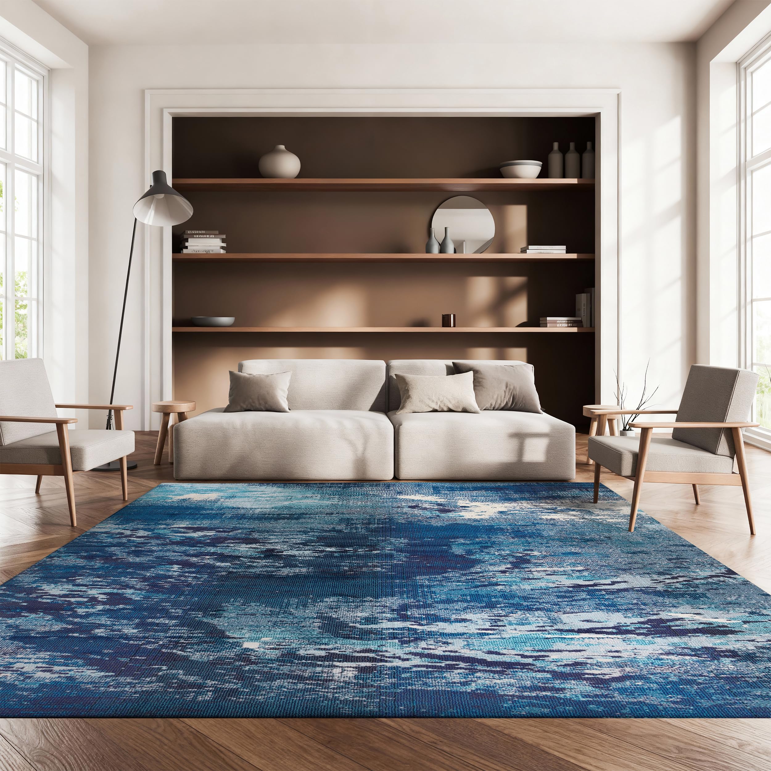 SAFAVIEH Area Rug 8x10 - Madison Collection - Large - Navy & Ivory, Boho Abstract Design, Non-Shedding & Easy Cleaning, Ideal for Living Room, Bedroom