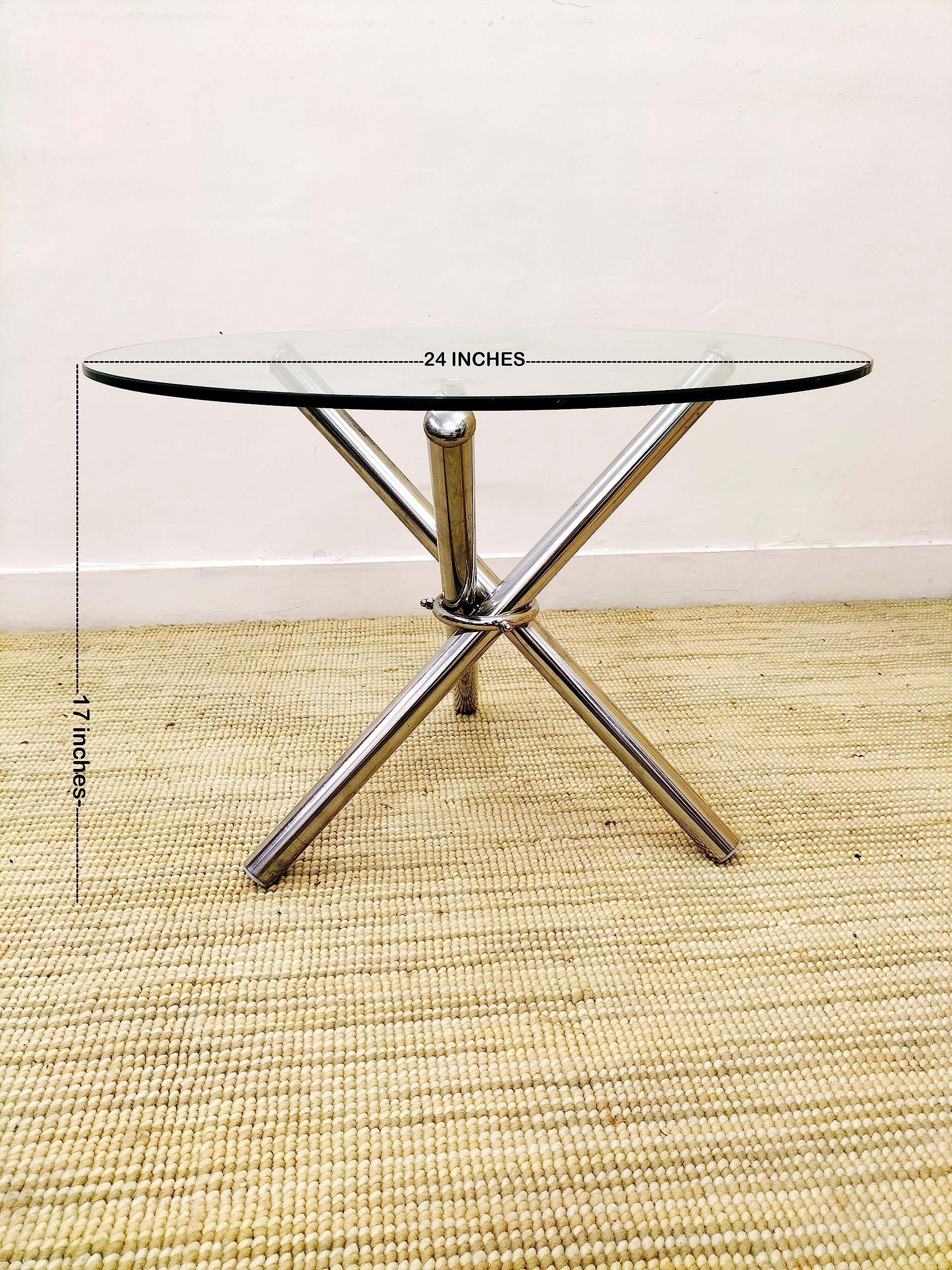 Living Room Center Coffee Sofa Tea Table Stainless Steel (Hydra/Tripod) Table with Round Glass Top (8mm) Size 24x24x17 inches 4