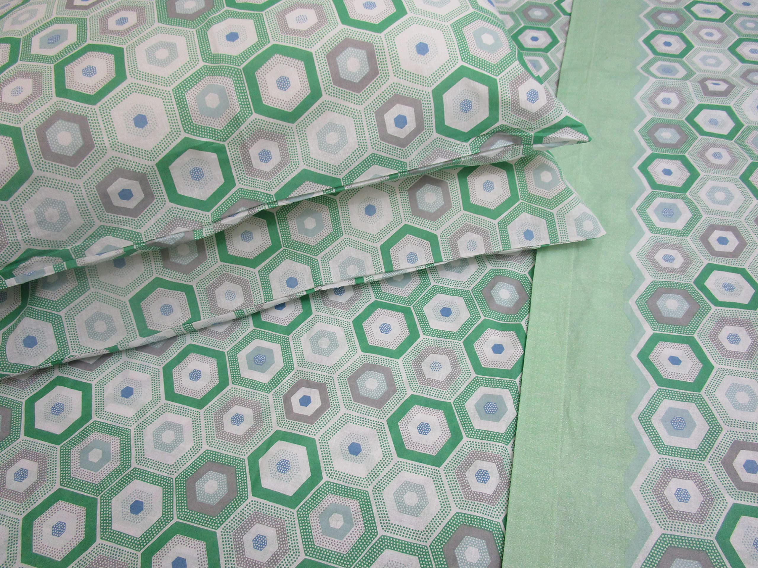 Płacić Mała Pełna Podwójne Łóżko Projekt GEOMETRYCZNY MULTICOLOR 100% Bawełna Z Włókna Naturalnego MADE we Włoszech.Rozmiary MAXI Nowość 2023!!!! (Zielony)
