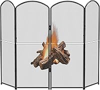 OYEAL 4-Panel Foldable Black Metal Fireplace Screen Spark Guard - 47.8"W x 31"H Decorative Fire Cover for Indoor Home