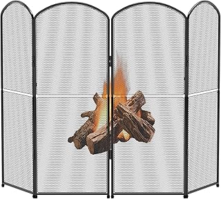 OYEAL Fireplace Screen Stand Black 4 Panel Fireplace Cover Metal Fire Spark Guard Cover Foldable Decorative Fireplace Screen for Home Indoor Fireplace, Black (47.8" W x 31" H)