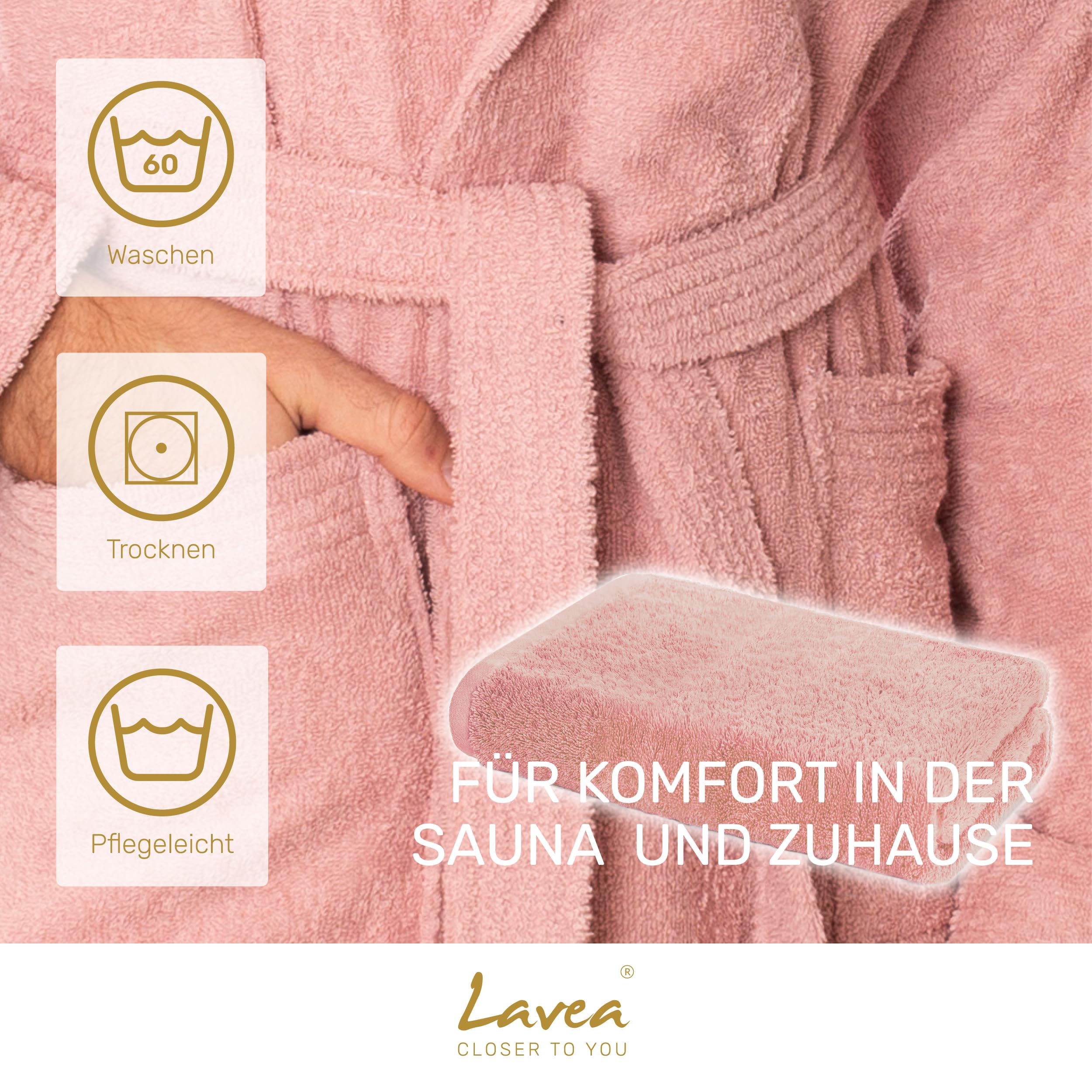 Lavea® Mexico Bademantel XXL & Saunatuch 80x200 cm - Altrosa