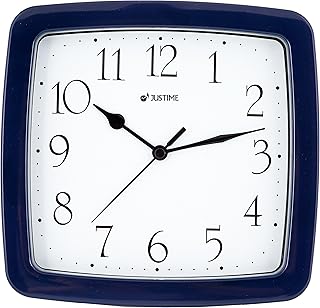 JUSTIME 8.5-inch Quality Square Water Resistant Quartz Wall Clock Water Resistant Special for Small Space, Office, Boats, RV (W40506 Dark Blue)