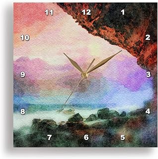 3dRose Wall Clock Silent - 10 inch - Beach View from A Cave Image of Watercolor Painting - Fine Art