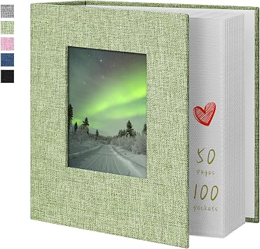 Photo Album 4x6 100 Pockets Photo Albums with Linen Cover Picture Albums for Family, Wedding, Baby, Photo Book Holds Vertical Pictures GrassGreen