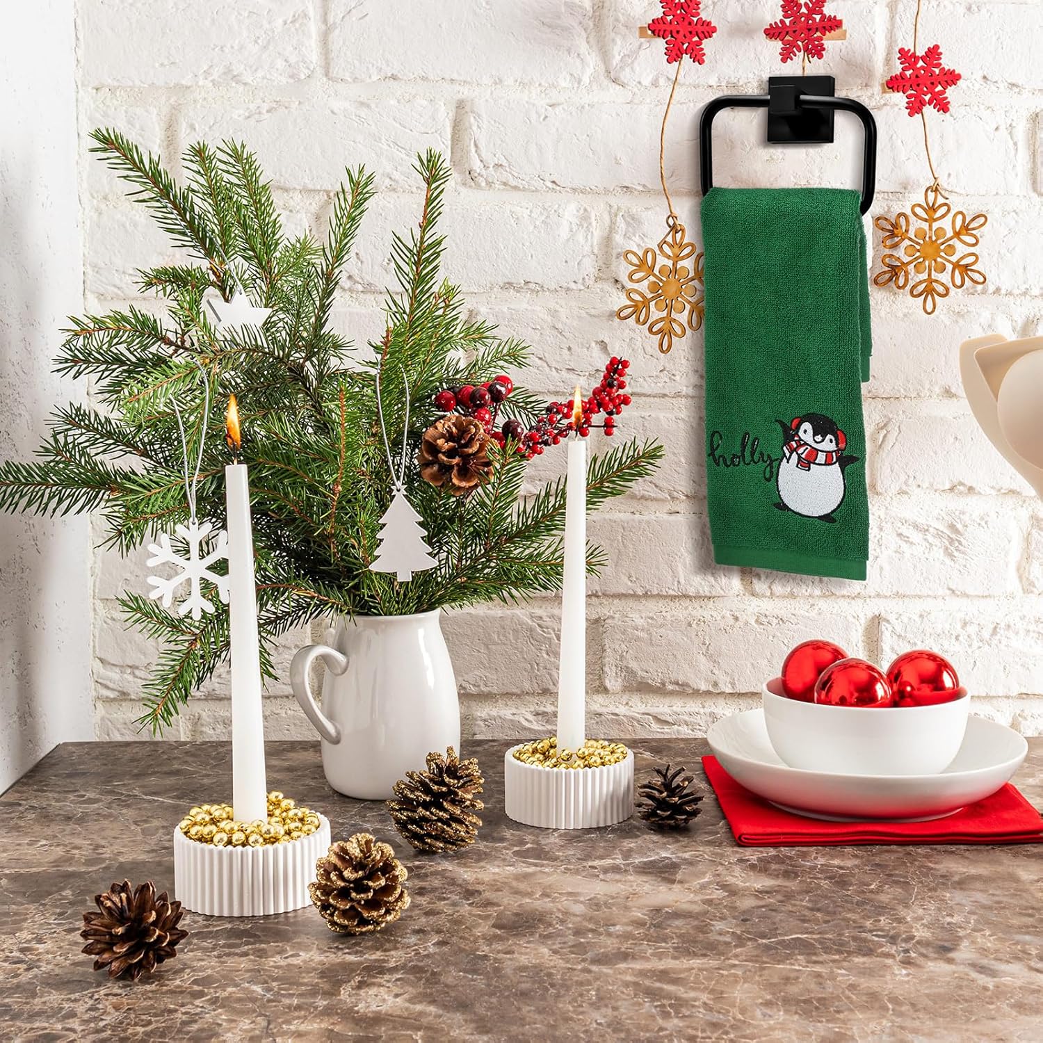 Buryeah 12 Pcs Christmas Hand Towels Absorbent Hand Dish Tea Towel Cotton 13 x 18 Inch Christmas Kitchen Absorbent Dishcloths Xmas Tree Reindeer Gingerbread Decoration for Xmas Home Gift Supplies - Image 7