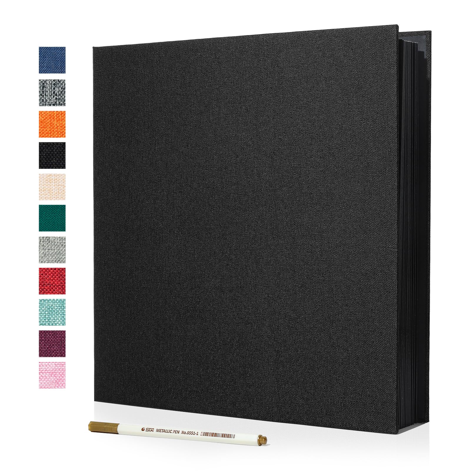 Spbapr Large Photo Album Self Adhesive Linen Cover Magnetic Scrapbook Album DIY Scrap Book 40 Black Sticky Pages for 3x5 4x6 5x7 8x10 Pictures with A Metal Pen