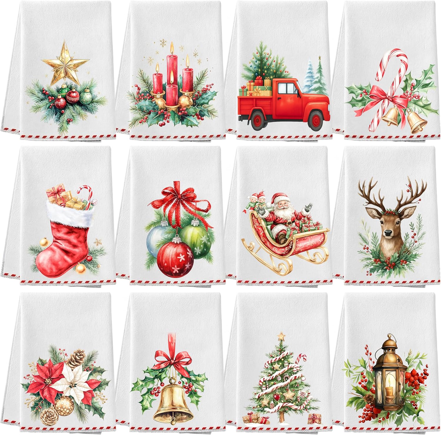 Hahafelt 12 Pcs Christmas Kitchen Towels and Dishcloths Absorbent Decorative Hand Dish Tea Towels Christmas Decoration for Winter Xmas Home Gift Supplies, 15.8 x 23.6 Inches(Classic)