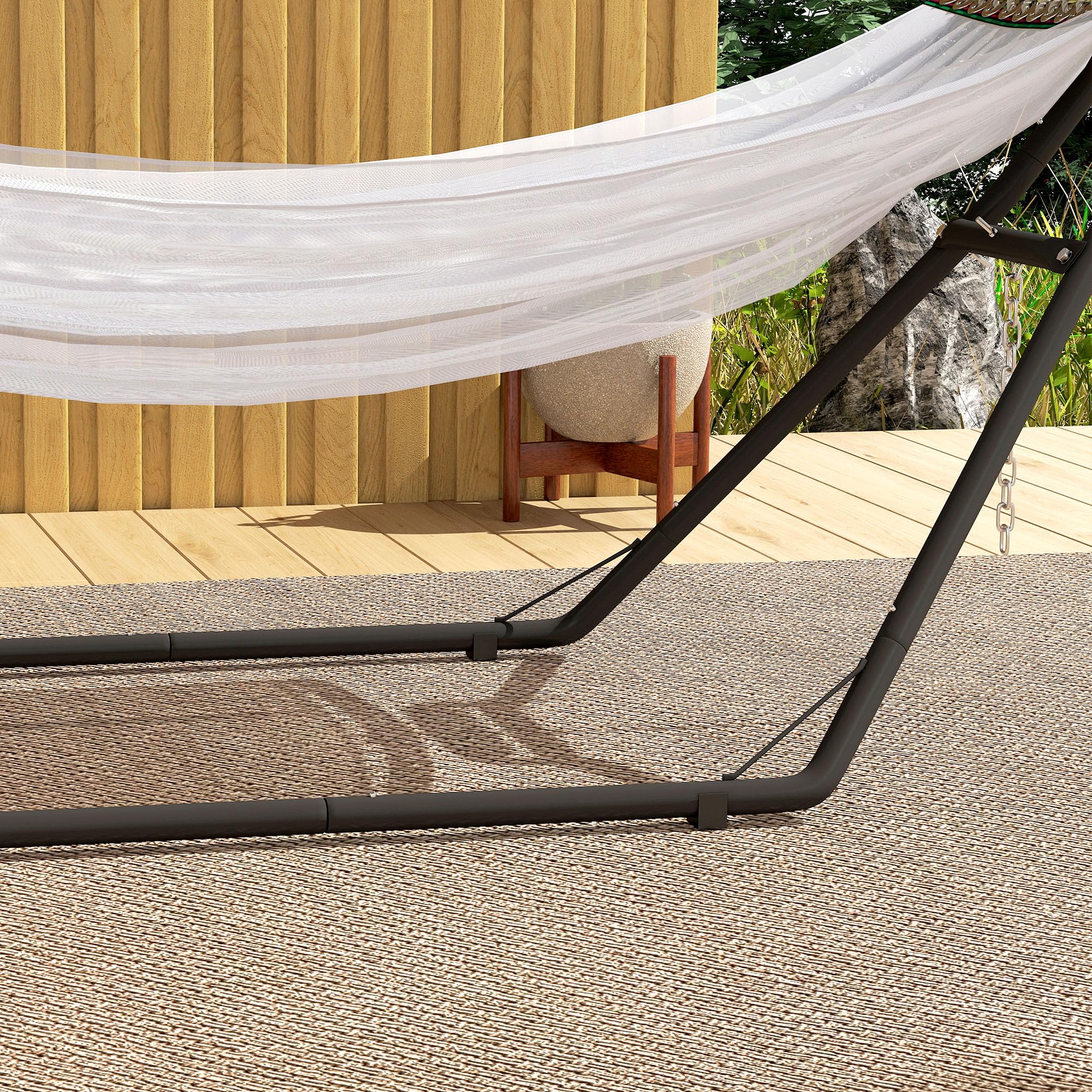 Outsunny Supporto per Amaca per 2-3 Persone, Regolabile con Piedini Antiscivolo, Sostegno per Amaca in Acciaio con Catene e Ganci a S, per Amache da 2.75-4 m, 278 cm, capacità 150 kg, Nero