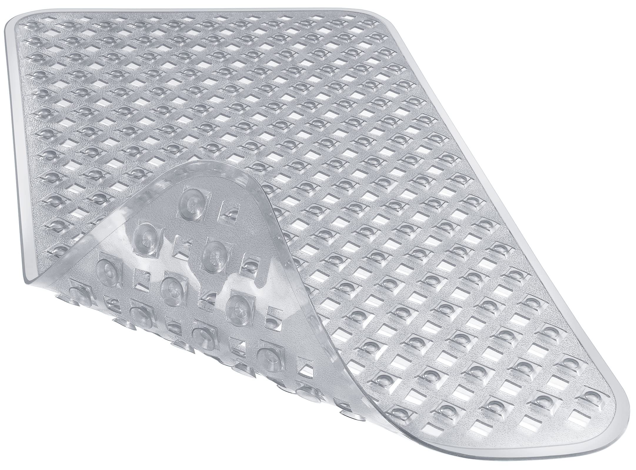 Yimobra Bathtub Mat Non Slip, Super Strong Suction Cups, 27.5"x15.5" Long Shower Mat with Drain Holes, Machine Washable Fast Draining Bath Mats, Bathroom Essentials,Clear Gray