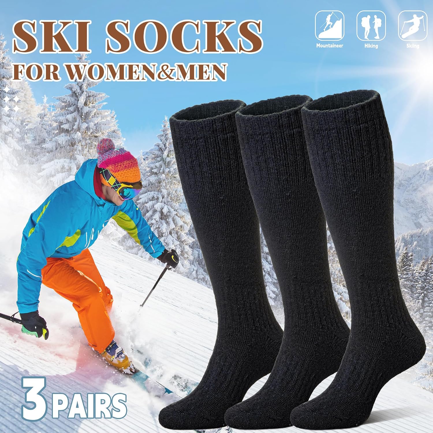 Eocom Unisex Merino Wool Ski Thermal Warm Knee High Long Socks